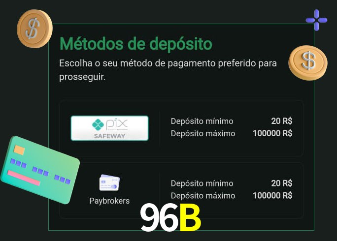 O cassino 96B oferece uma grande variedade de métodos de pagamento